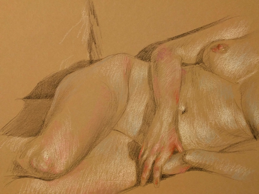 orange reclining, 19.5 x 12in/50 x 31cm, charcoal drawing at AlexDrawsLife.com