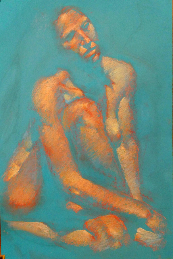 Apryl spot-lit, 12 x 19.5in/31 x 50cm, charcoal drawing at AlexDrawsLife.com