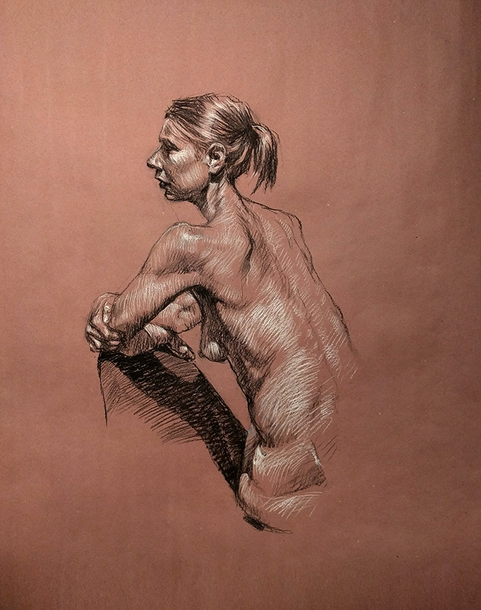 Claire #3, 36 x 44in/92 x 112cm, charcoal drawing at AlexDrawsLife.com