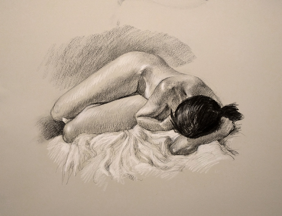 Laura #1, 30 x 22in/77 x 56cm, charcoal drawing at AlexDrawsLife.com