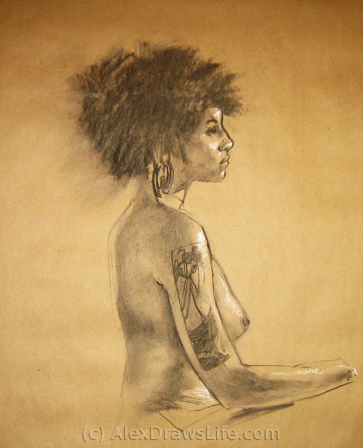 ink and beauty, 33 x 48in/84 x 122cm, charcoal drawing at AlexDrawsLife.com