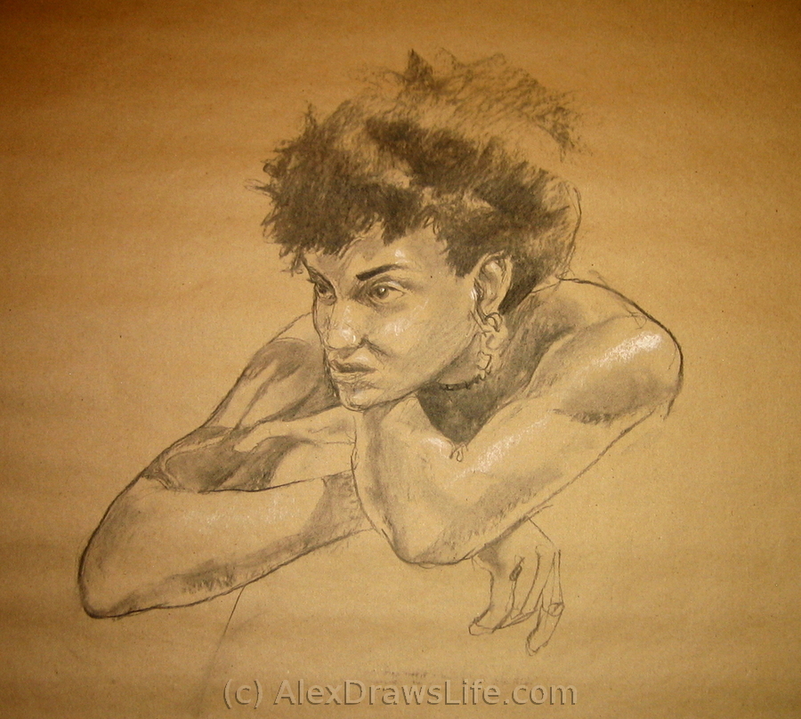 in a mood, 33 x 33in/84 x 84cm, charcoal drawing at AlexDrawsLife.com