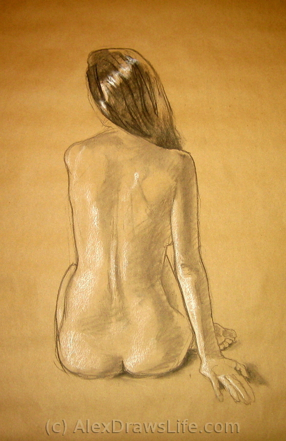 spinal ridge, 33 x 47in/84 x 120cm, charcoal drawing at AlexDrawsLife.com