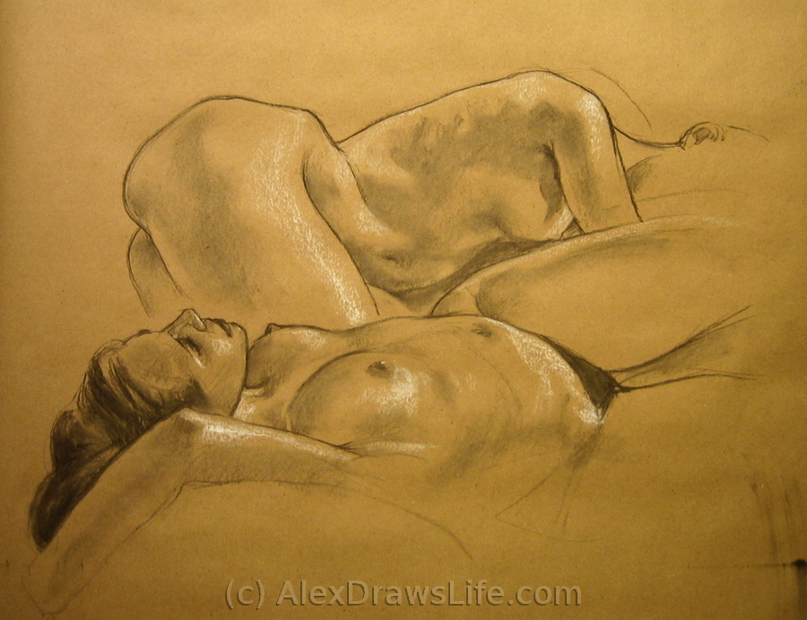 napping, maybe, 48 x 33in/122 x 84cm, charcoal drawing at AlexDrawsLife.com