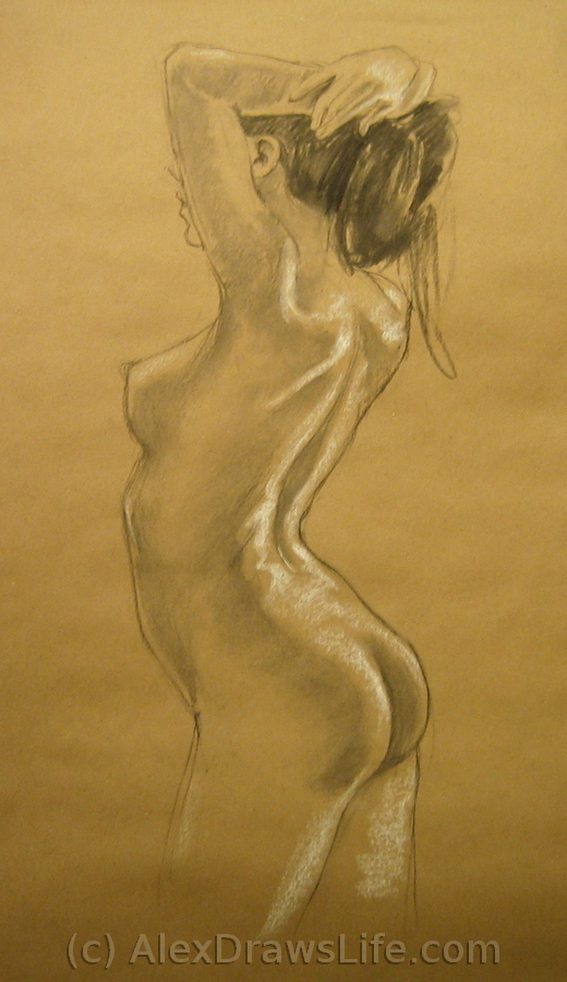 derriere, 33 x 47in/84 x 120cm, charcoal drawing at AlexDrawsLife.com