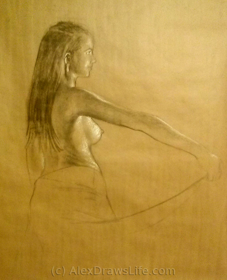 into the light, 33 x 48in/84 x 122cm, charcoal drawing at AlexDrawsLife.com