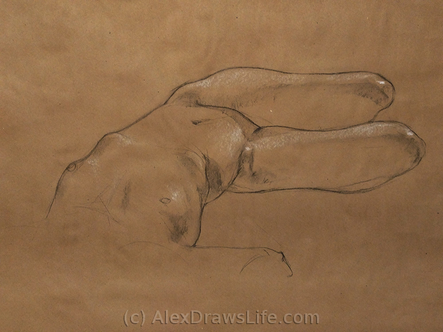 hip twist, 33 x 45in/84 x 115cm, charcoal drawing at AlexDrawsLife.com