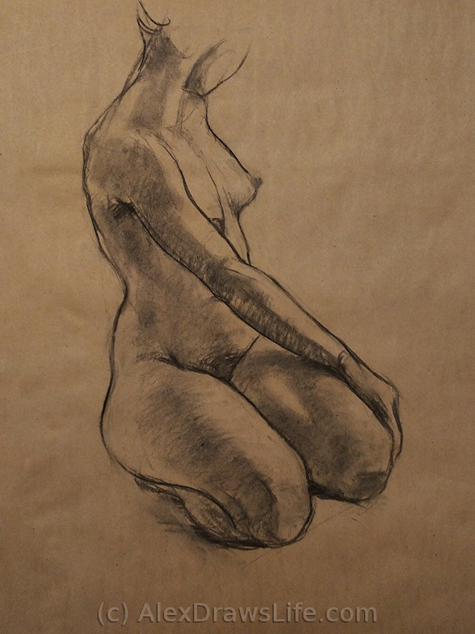 twisting, 33 x 45in/84 x 115cm, charcoal drawing at AlexDrawsLife.com