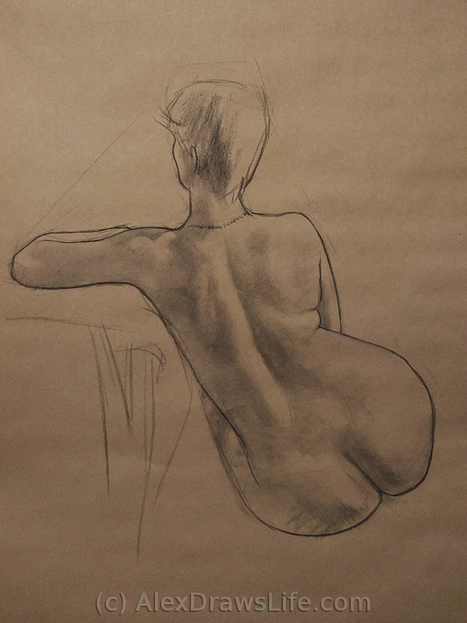 sculptural, 33 x 45in/84 x 115cm, charcoal drawing at AlexDrawsLife.com