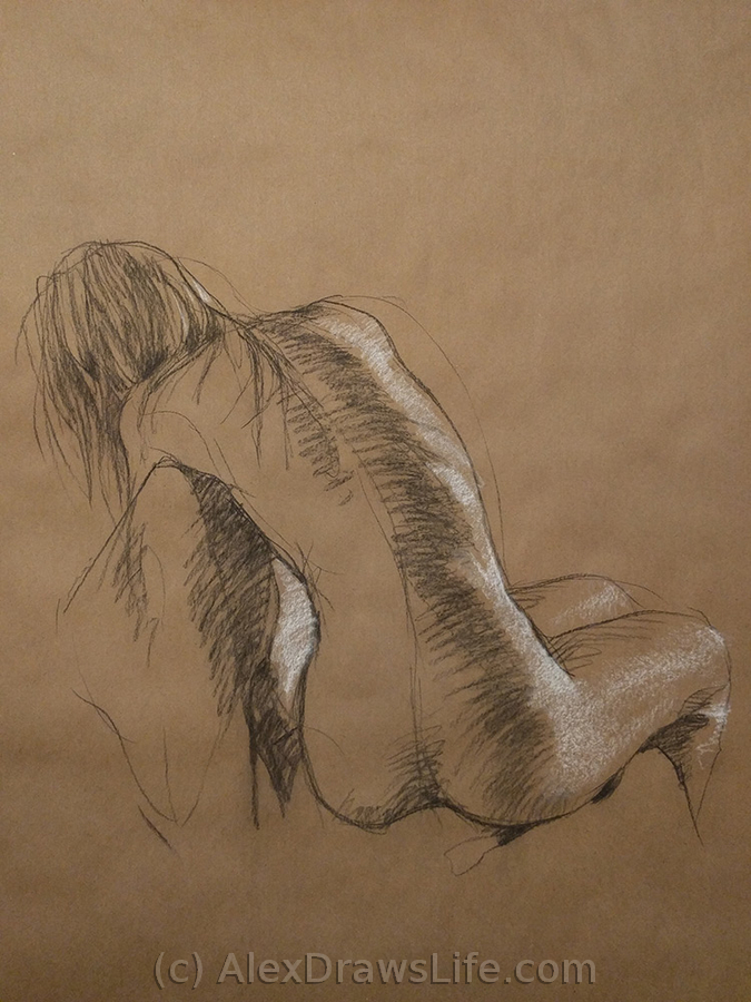 draped, 33 x 45in/84 x 115cm, charcoal drawing at AlexDrawsLife.com