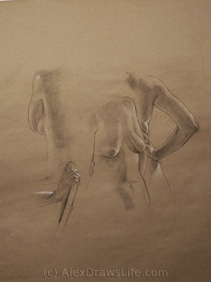 body parts, 33 x 45in/84 x 115cm, charcoal drawing at AlexDrawsLife.com