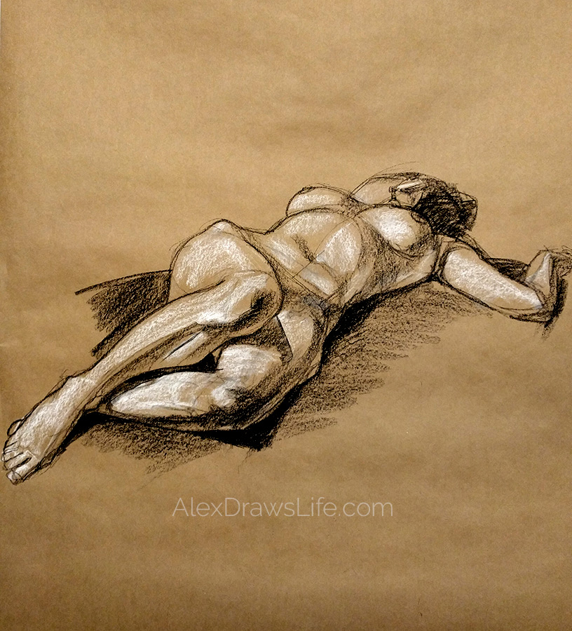 sculpted, 35 x 42in/89 x 107cm, charcoal drawing at AlexDrawsLife.com