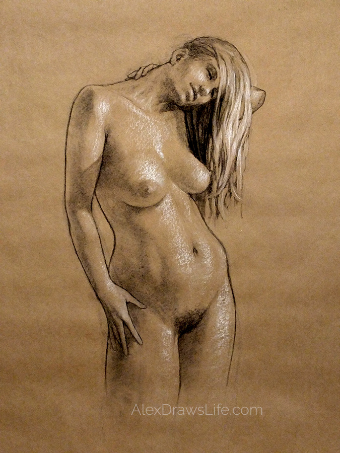 blissful, 35 x 50in/89 x 127cm, charcoal drawing at AlexDrawsLife.com