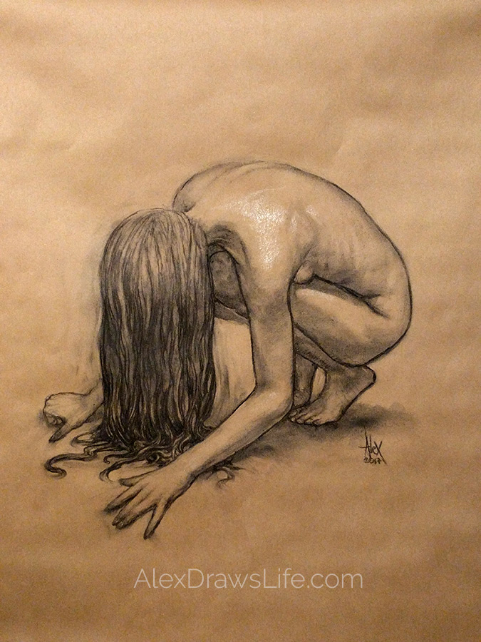 daphne, 35 x 45in/89 x 115cm, charcoal drawing at AlexDrawsLife.com