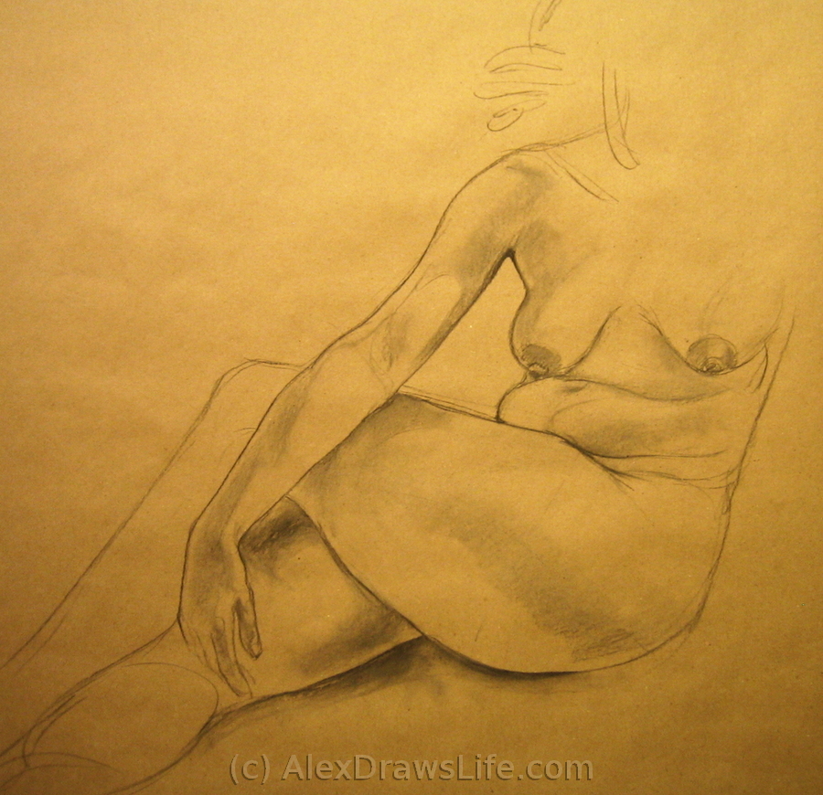 thigh shadow, 33 x 45in/84 x 115cm, charcoal drawing at AlexDrawsLife.com