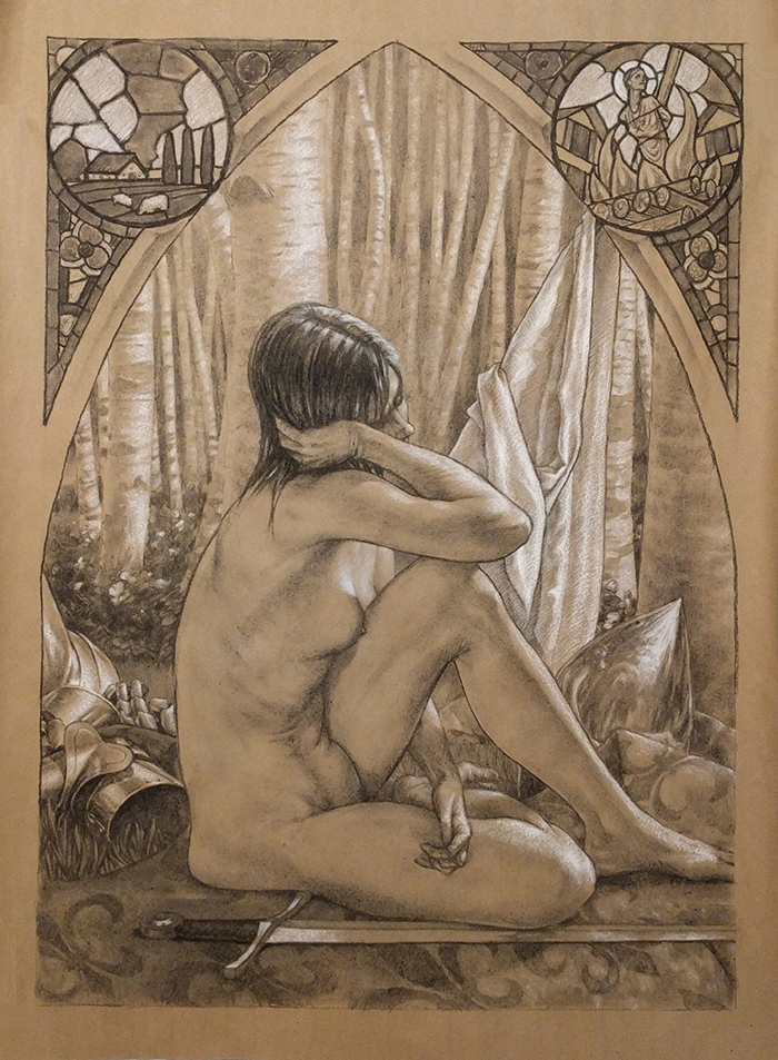 joan d'arc, 33 x 45in/84 x 115cm, charcoal drawing at AlexDrawsLife.com