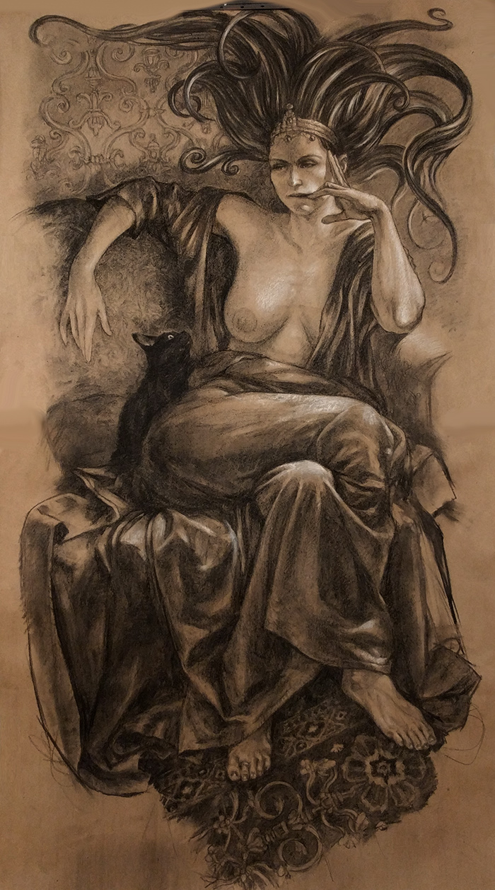 medea, 33 x 80in/84 x 204cm, charcoal drawing at AlexDrawsLife.com