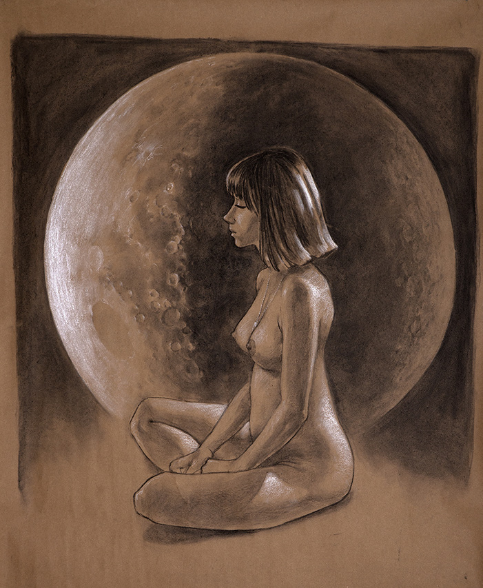 moon child, 33 x 45in/84 x 115cm, charcoal drawing at AlexDrawsLife.com