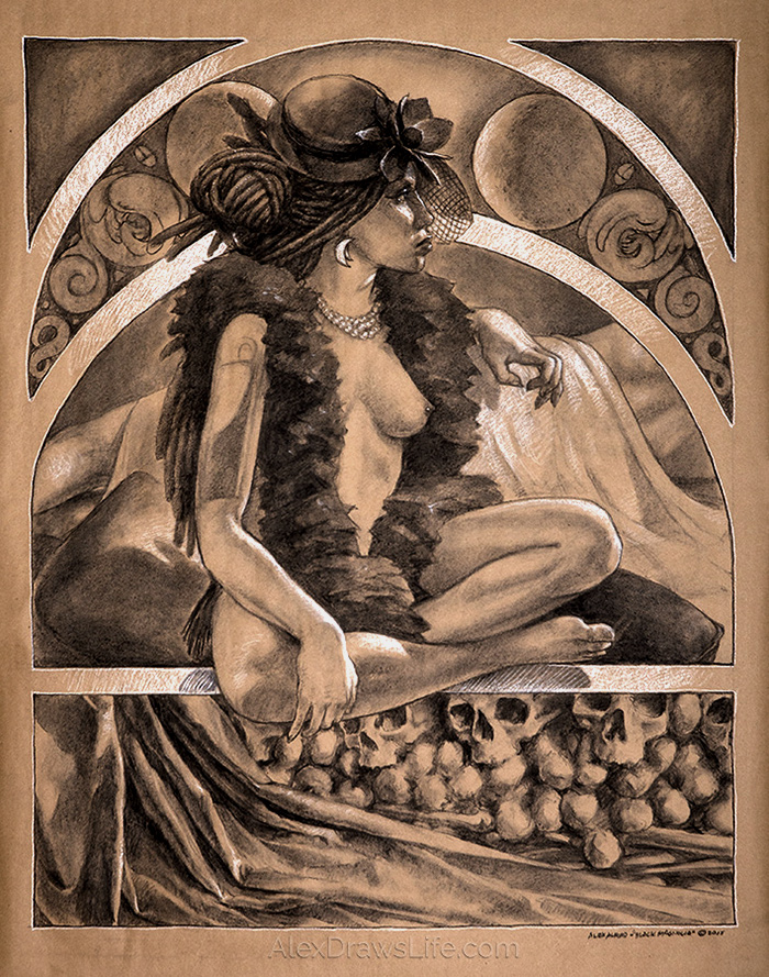 mambo (voodoo priestess), 33 x 45in/84 x 115cm, charcoal drawing at AlexDrawsLife.com