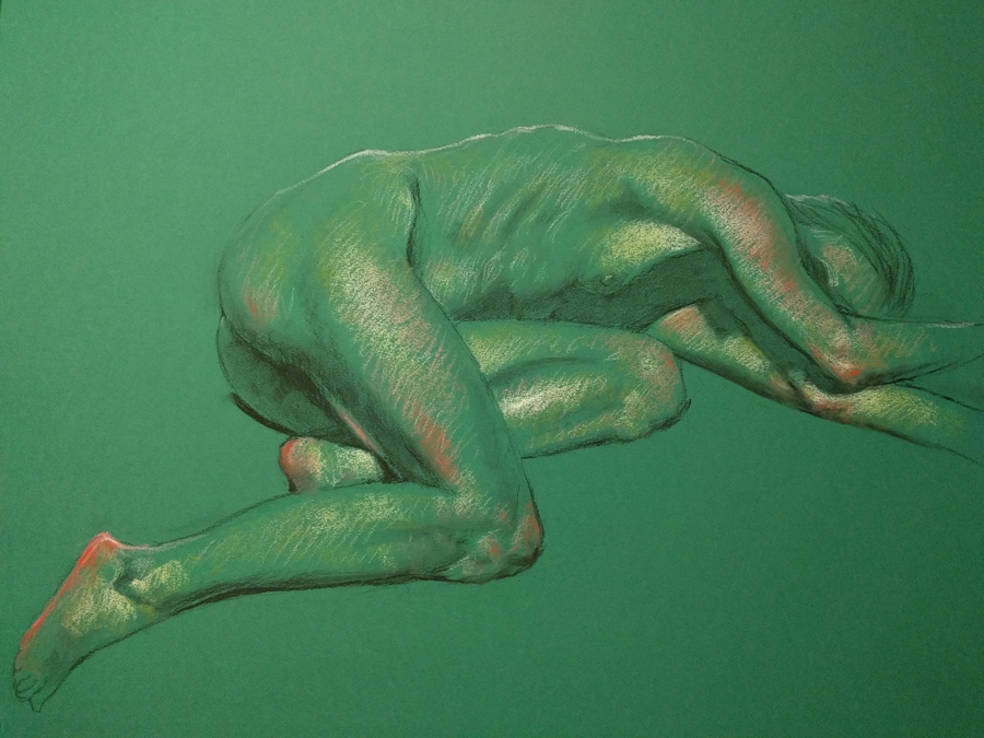 velda sleeping, 25.5 x 19.5in/65 x 50cm, charcoal drawing at AlexDrawsLife.com