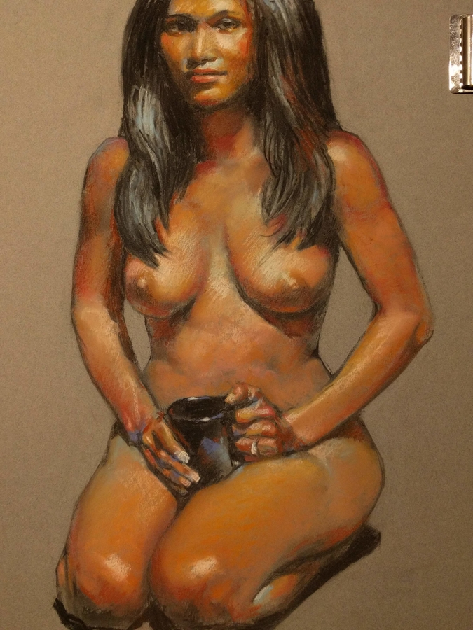 nota mu kneeling, 19.5 x 25.5in/50 x 65cm, charcoal drawing at AlexDrawsLife.com