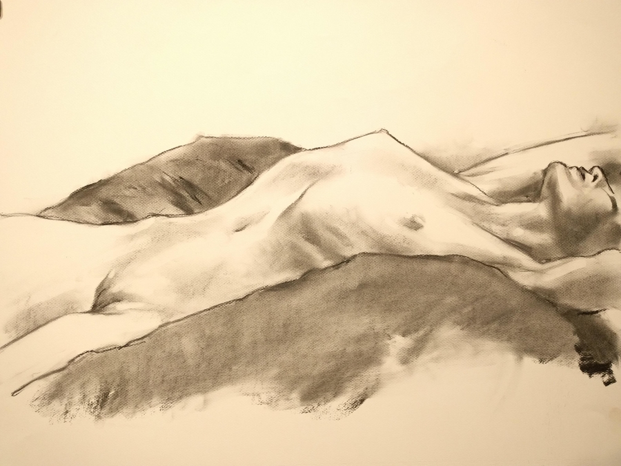 royal landscape, 25.5 x 19.5in/65 x 50cm, charcoal drawing at AlexDrawsLife.com