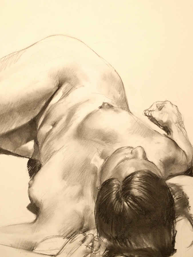 sam reclining, 19.5 x 25.5in/50 x 65cm, charcoal drawing at AlexDrawsLife.com