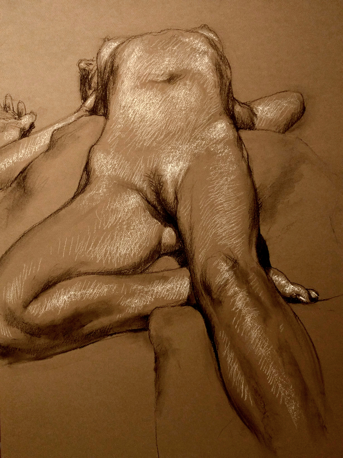 jacqueline arched, 19.5 x 25.5in/50 x 65cm, charcoal drawing at AlexDrawsLife.com