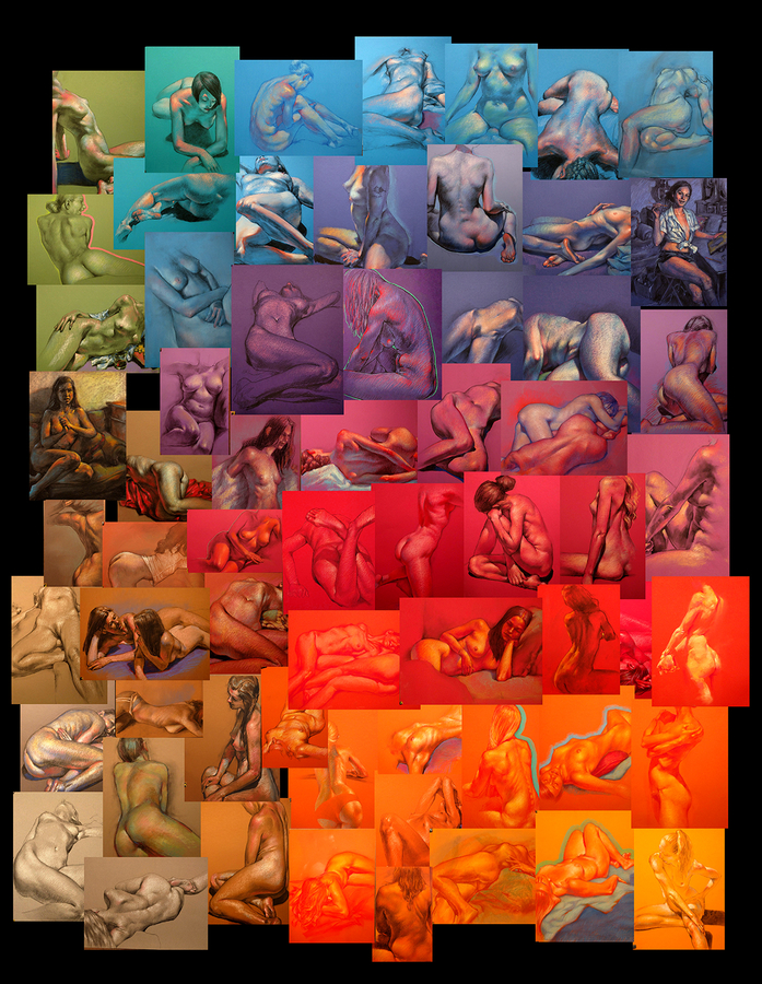 Colourful montage, 24 x 36in/61 x 92cm, charcoal drawing at AlexDrawsLife.com